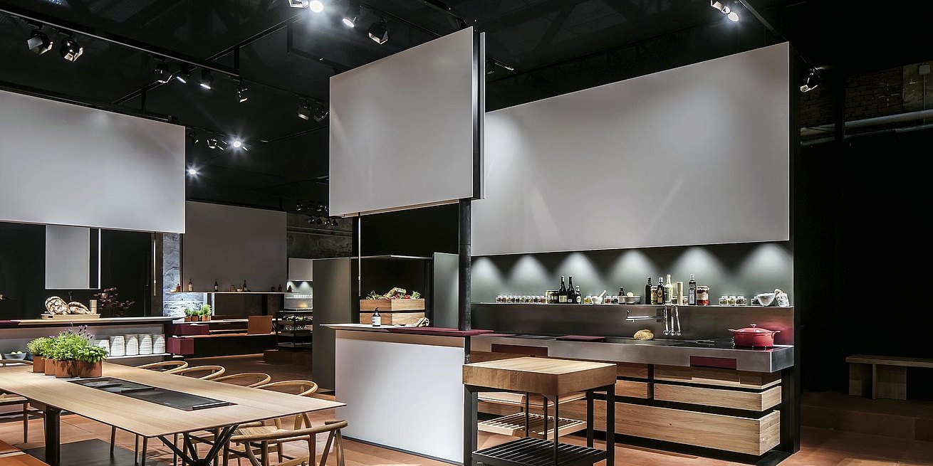 Wooden bulthaup kitchen at the Salone del Mobile in Milan