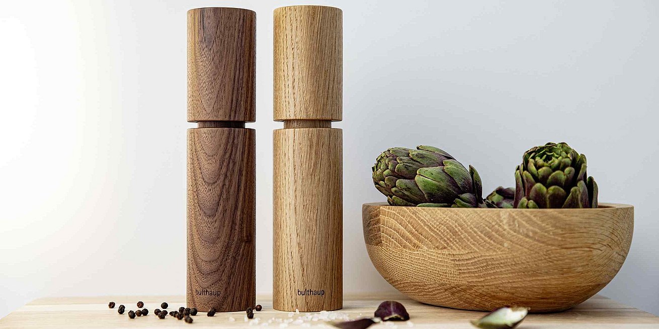 Designer pieces made from natural materials, such as these salt and pepper shakers that you will treasure always