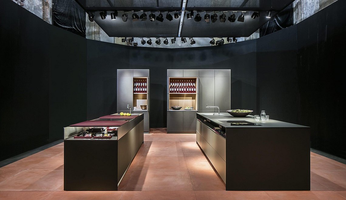 Bulthaup kitchen with two work benches at the Salone del mobile in Milan