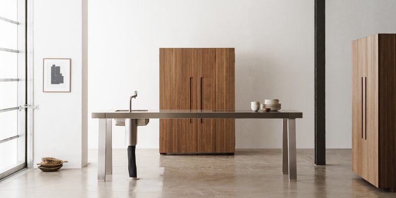 Close up of Bulthaup b2 werkschrank tool cabinet in a 2026 kitchen trends quiet luxury environment